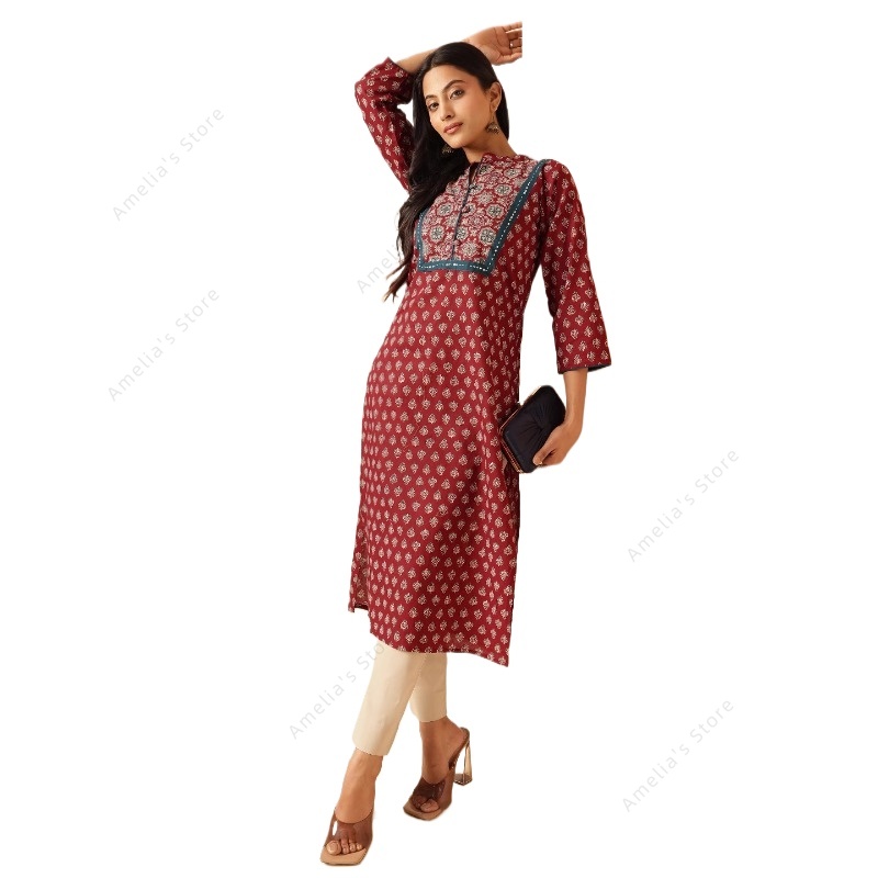 Summer Clothing India - Spring Summer Women's Ethnic Maroon Floral