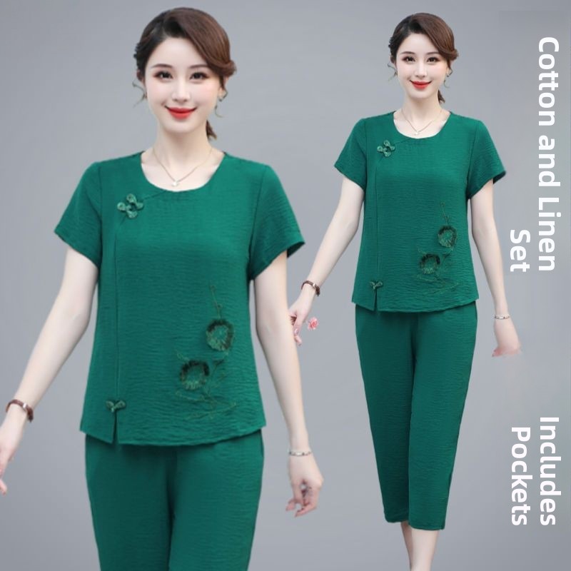 Summer Clothing Over 60 - Summer Cotton Linen Short Sleeve Mom