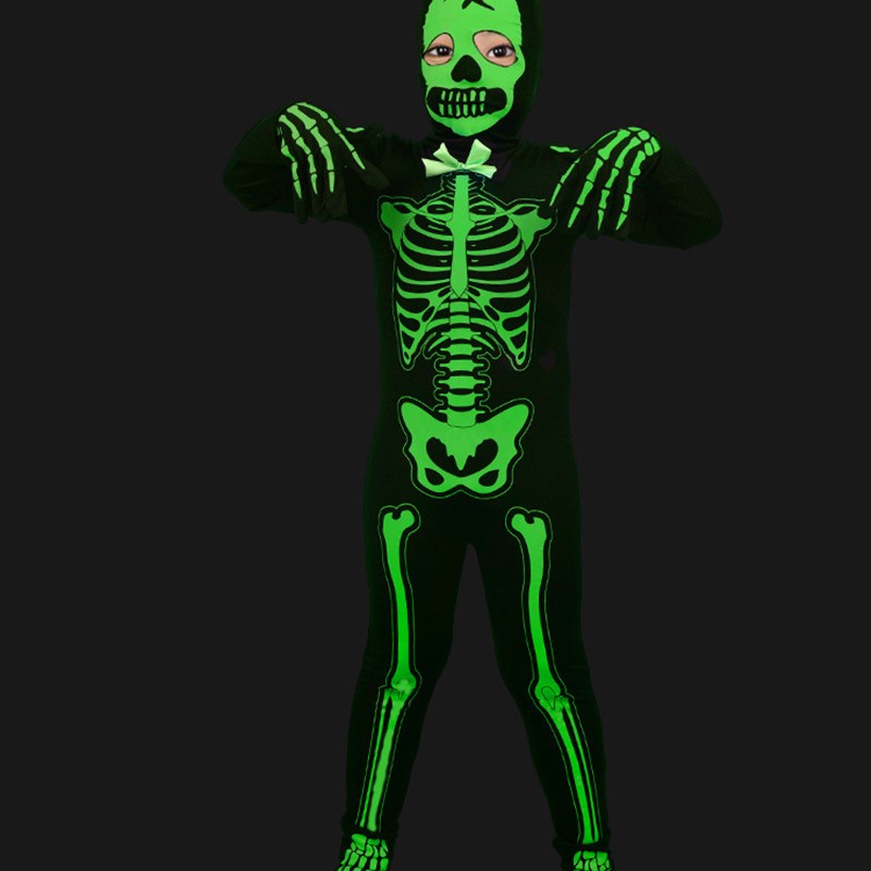 Summer Light Clothing - Black Glowing Skeleton Costume Summer Children's