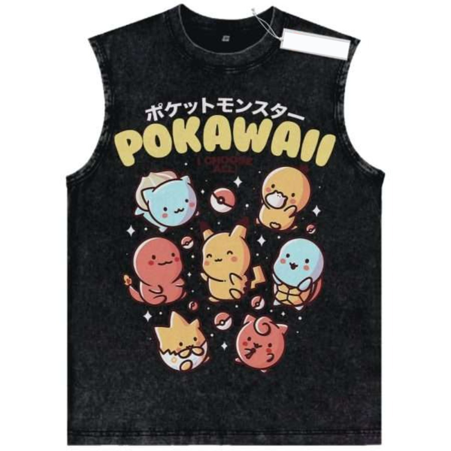 Vintage Summer Clothing Men - Vintage Washed Pokemon Tank Top Men
