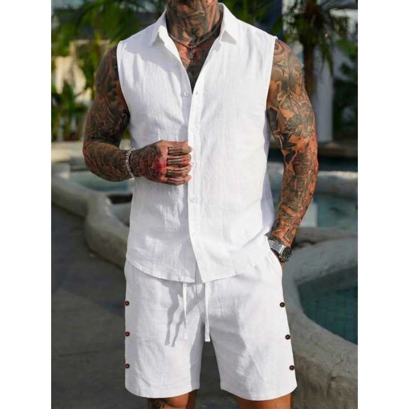 Men's 2 Piece Linen Textured S - Linen Shorts Men recension och pris