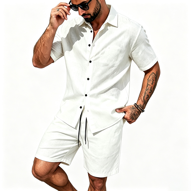Men Linen Two Piece Outfit Sho - Summer Clothing Sets Men recension och pris