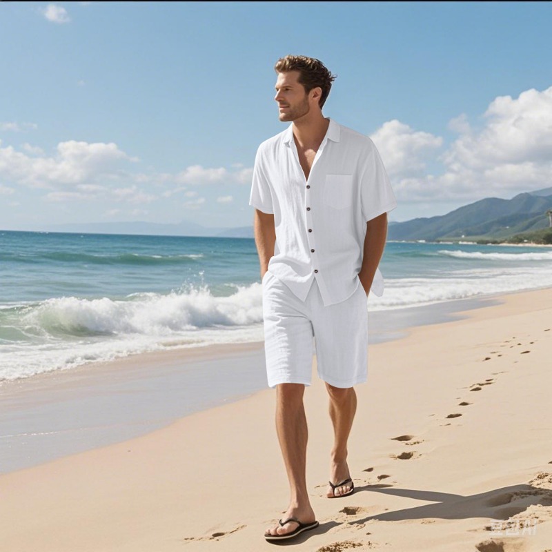 Men Linen Blend Camp Collar Sh - Linen Shorts Men recension och pris