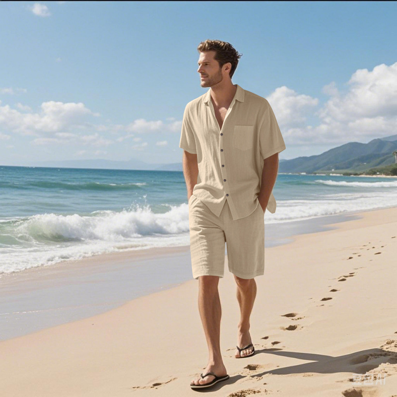 Men Linen Blend Camp Collar Sh - Linen Shorts Men recension och pris