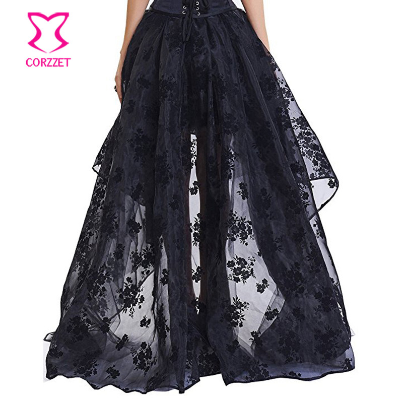 Black Floral Chiffon Front Sho - Summer Victorian Clothing recension och pris