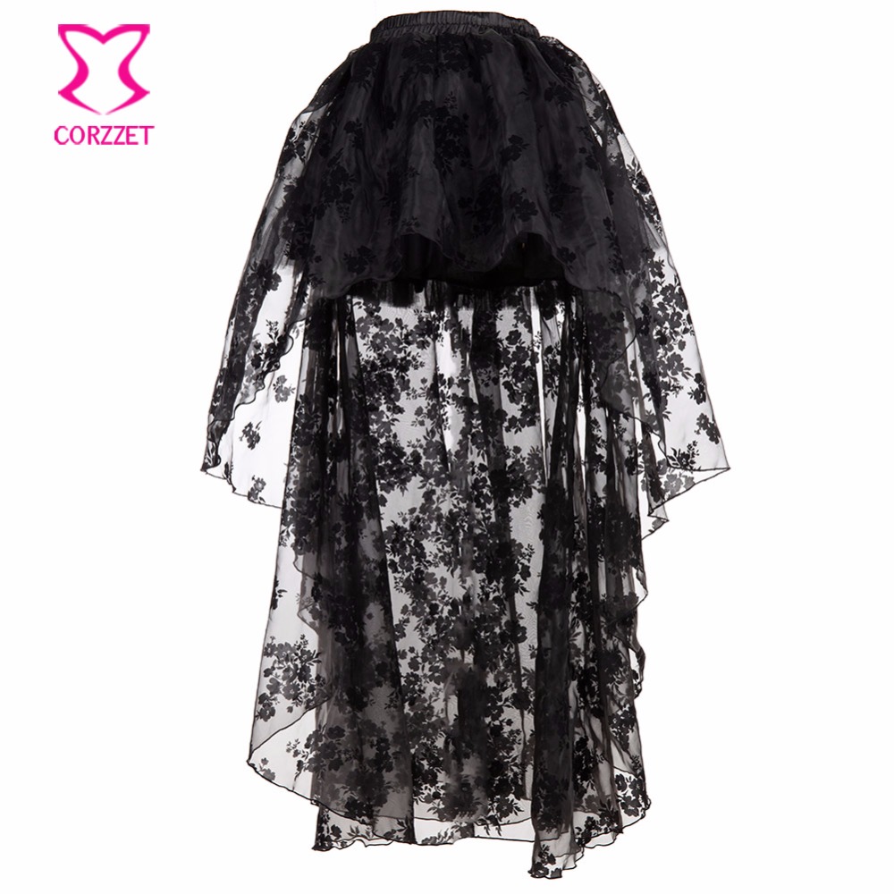 Black Floral Chiffon Front Sho - Summer Victorian Clothing recension och pris