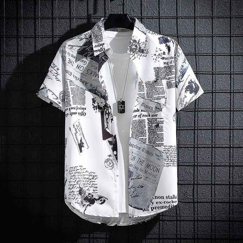 Newspaper Printed Shirt,Korean - Summer Clothing Essentials Men recension och pris