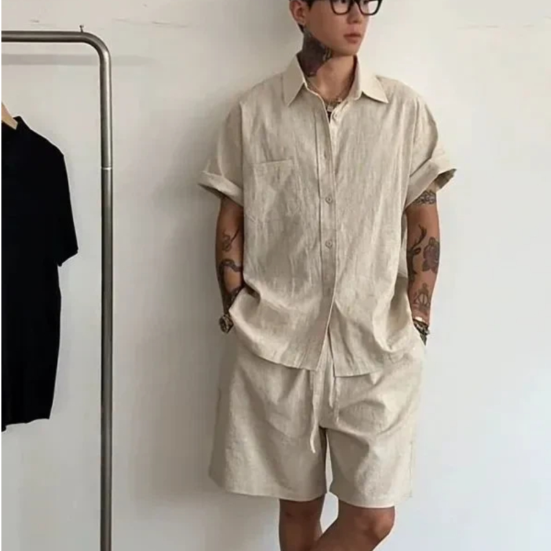 Mens Linen Cotton 2 Piece Set  - Linen Shorts Men recension och pris