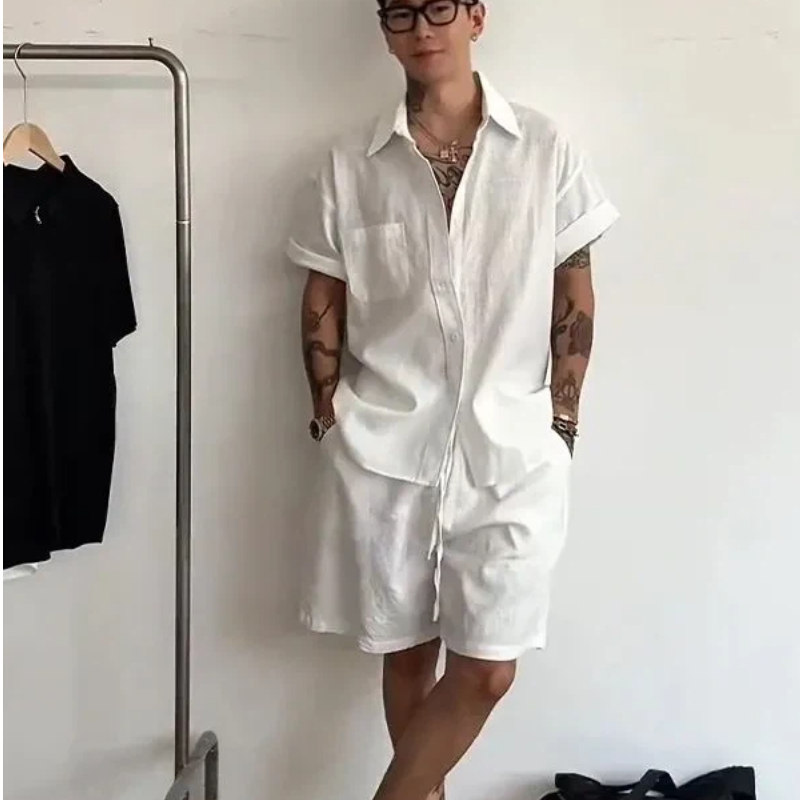 Mens Linen Cotton 2 Piece Set  - Linen Shorts Men recension och pris