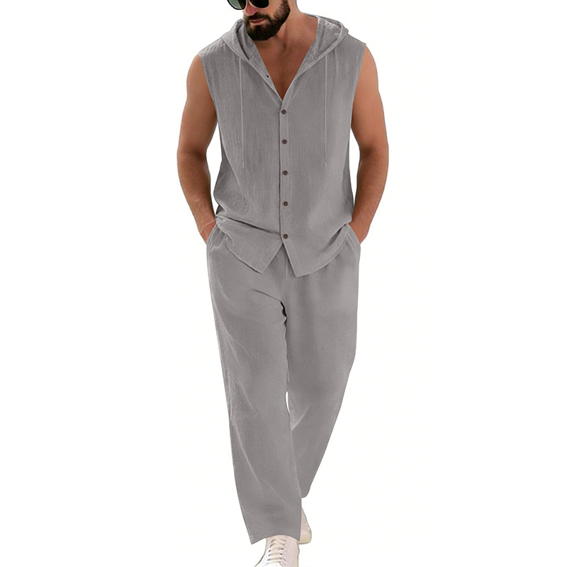 Men's Casual Linen Suit Hooded - Summer Clothing Sets Men recension och pris