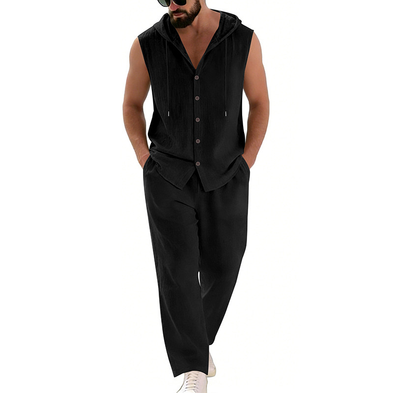 Men's Casual Linen Suit Hooded - Summer Clothing Sets Men recension och pris