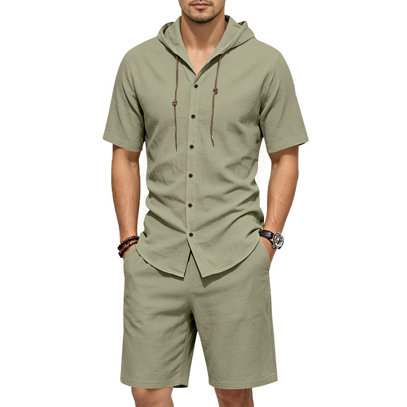 Mens Summer Linen Two Piece Se - Linen Shorts Men recension och pris