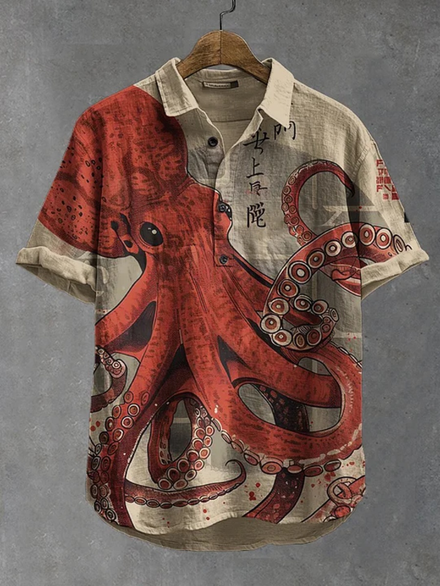 Men's polo shirt octopus print - Summer Clothing Men Linen recension och pris