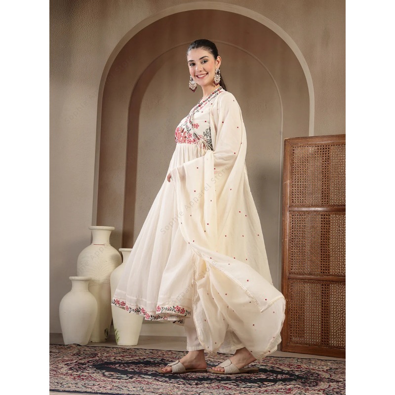 White Cotton Anarkali Kurti Se - Summer Clothing India recension och pris