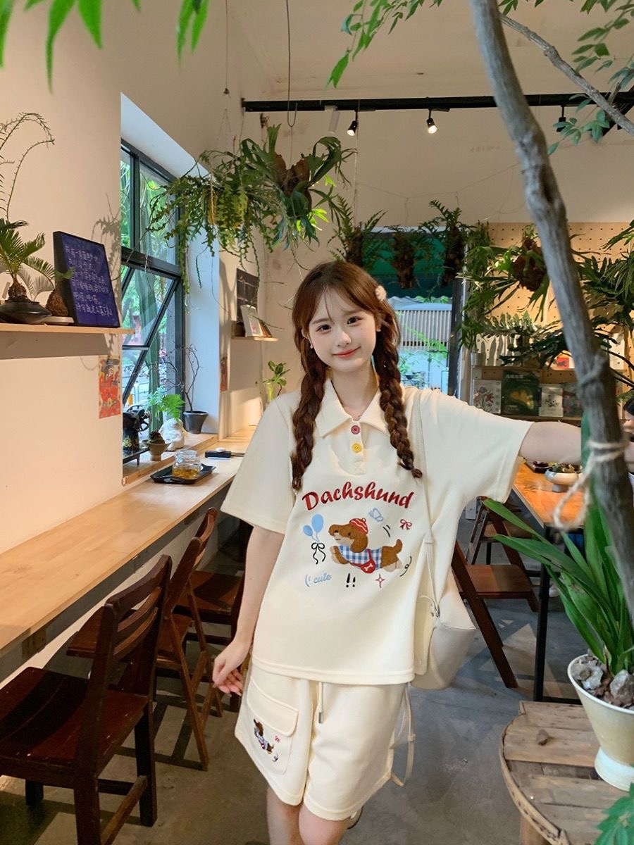 Kawaii Embroidery Dog Japan St - Japan Summer Clothing Women recension och pris